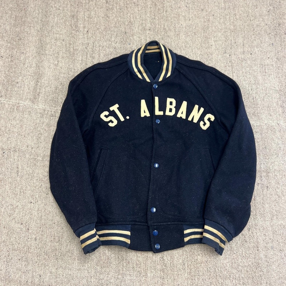 Vintage St Albans Varsity Jacket Mens Small Black 1950s USA Vermont Wool